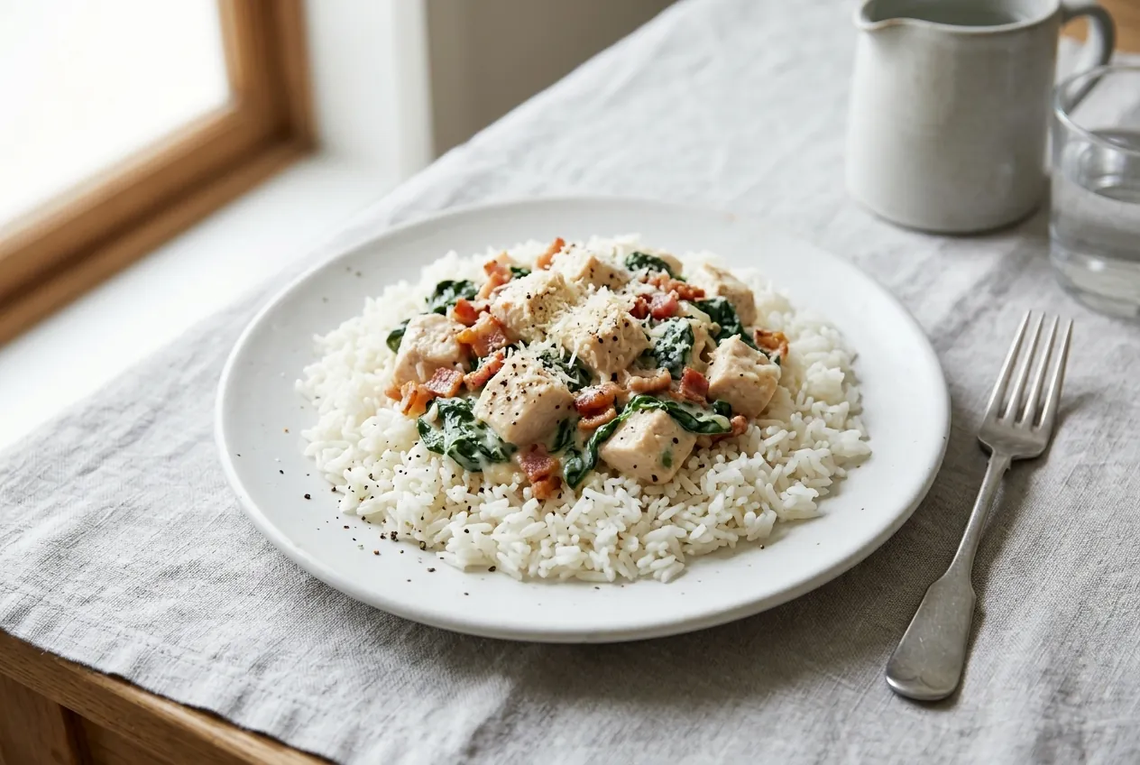 Creamy Chicken, Bacon and Spinach Rice