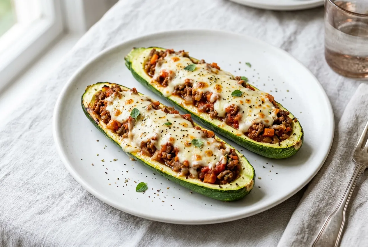 Stuffed Zucchini Boats with Ground Beef