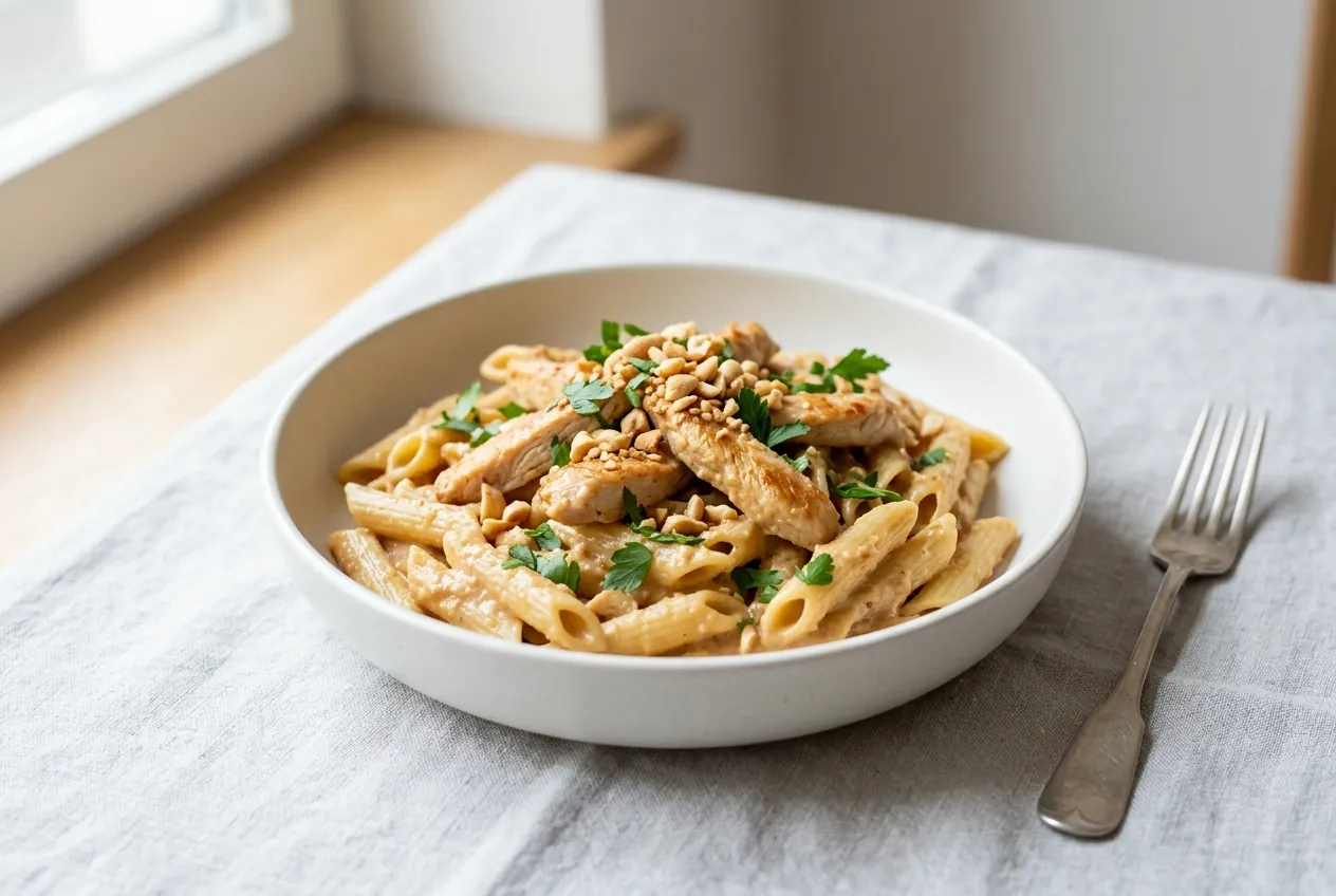 Turkey in Creamy Peanut Sauce with Pasta